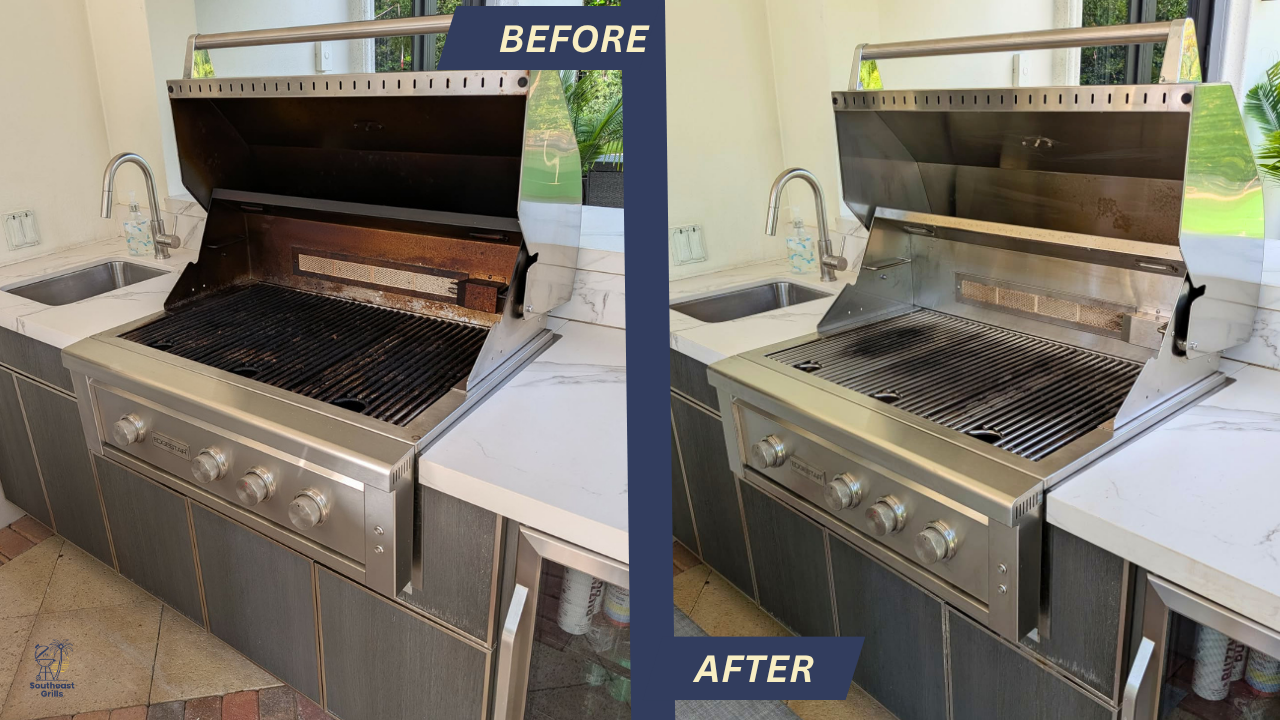 Built-in grill before and after deep cleaning