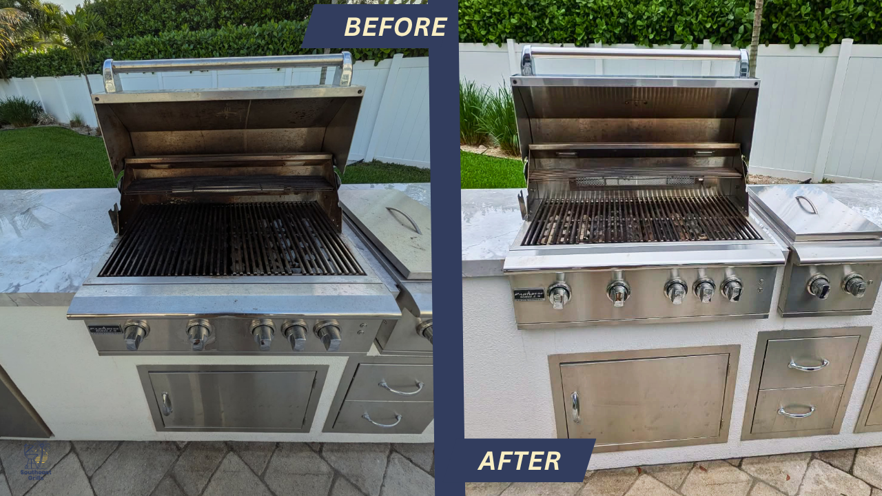 Outdoor kitchen grill before and after cleaning